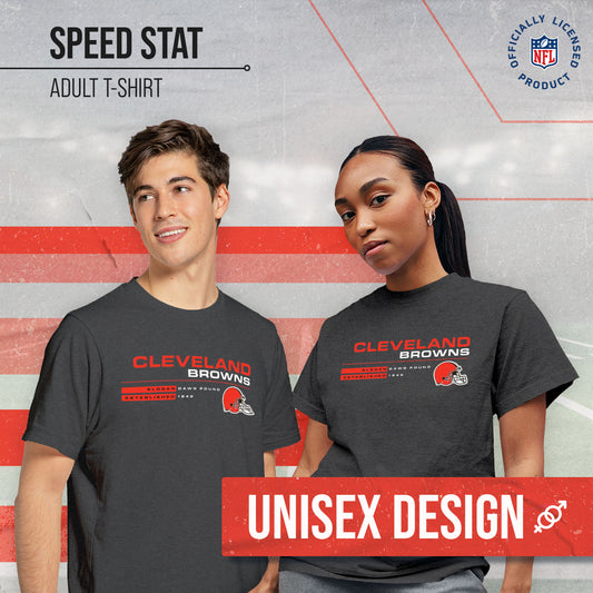 Cleveland Browns Adult NFL Speed Stat Sheet T-Shirt - Charcoal
