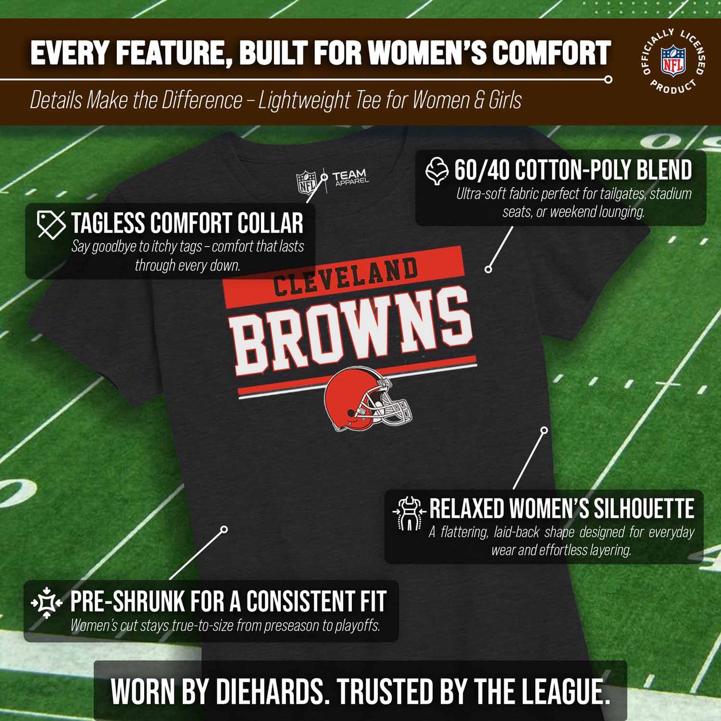 Cleveland Browns NFL Women's Team Block Charcoal Tagless T-Shirt - Charcoal