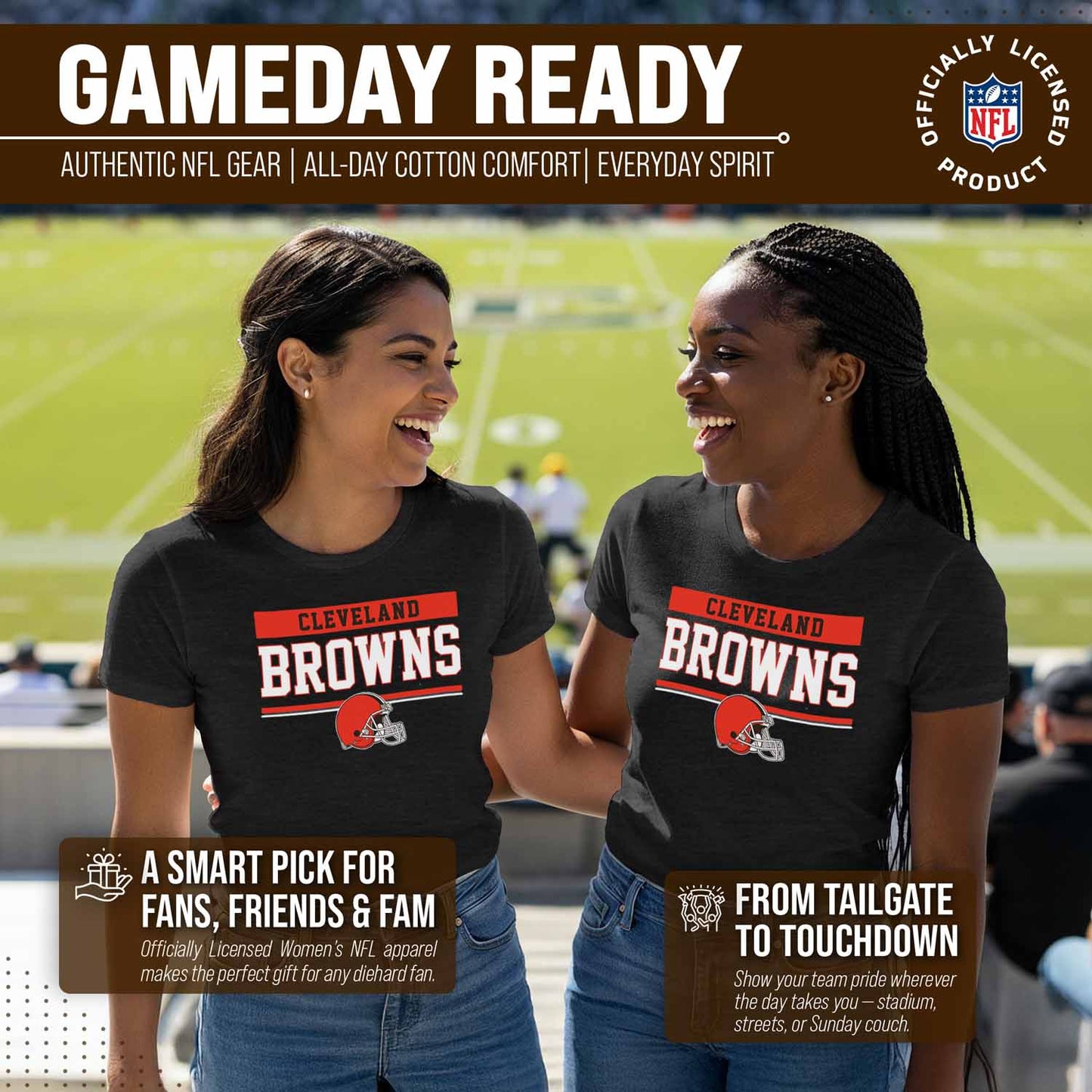 Cleveland Browns NFL Women's Team Block Charcoal Tagless T-Shirt - Charcoal