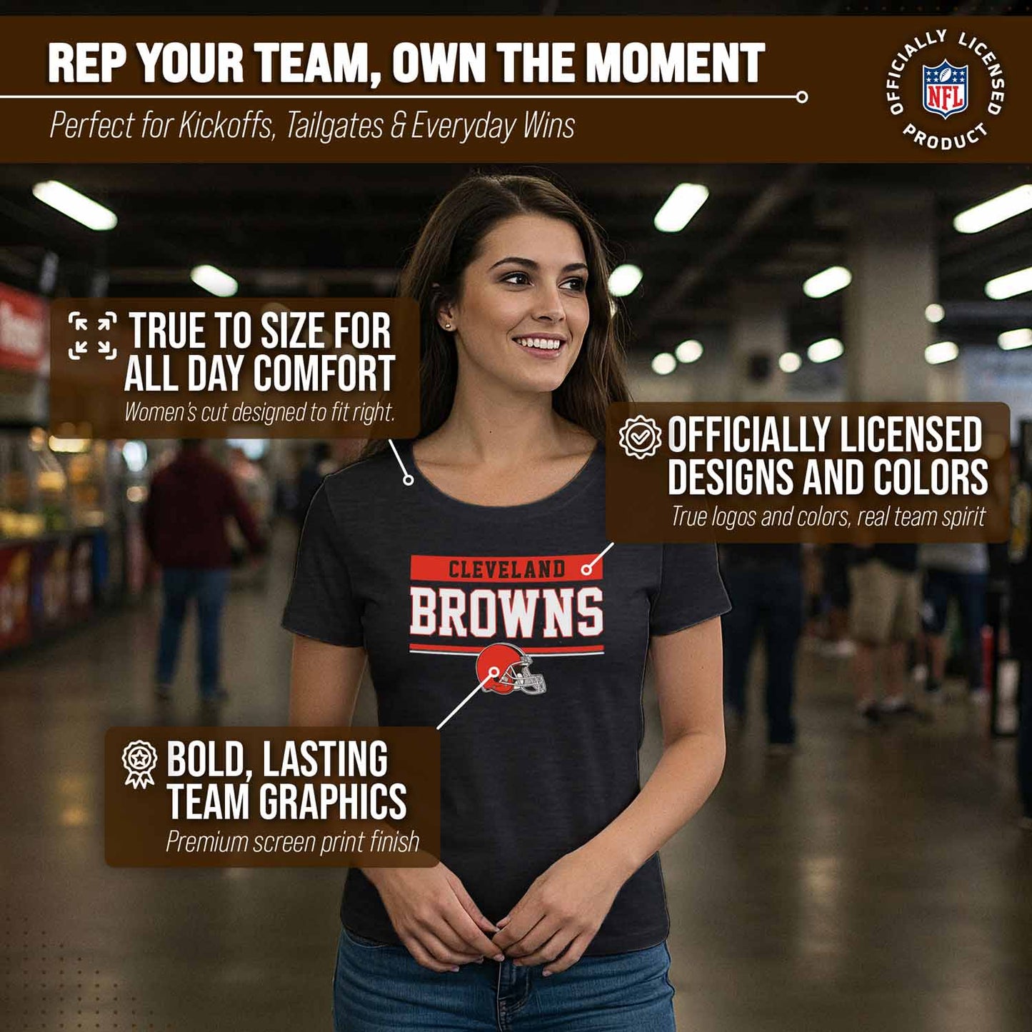Cleveland Browns NFL Women's Team Block Charcoal Tagless T-Shirt - Charcoal