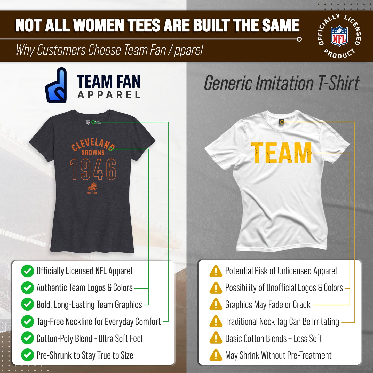Cleveland Browns NFL Womens Big Date Tag-Less T-Shirt - Charcoal