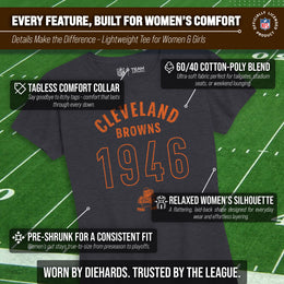 Cleveland Browns NFL Womens Big Date Tag-Less T-Shirt - Charcoal