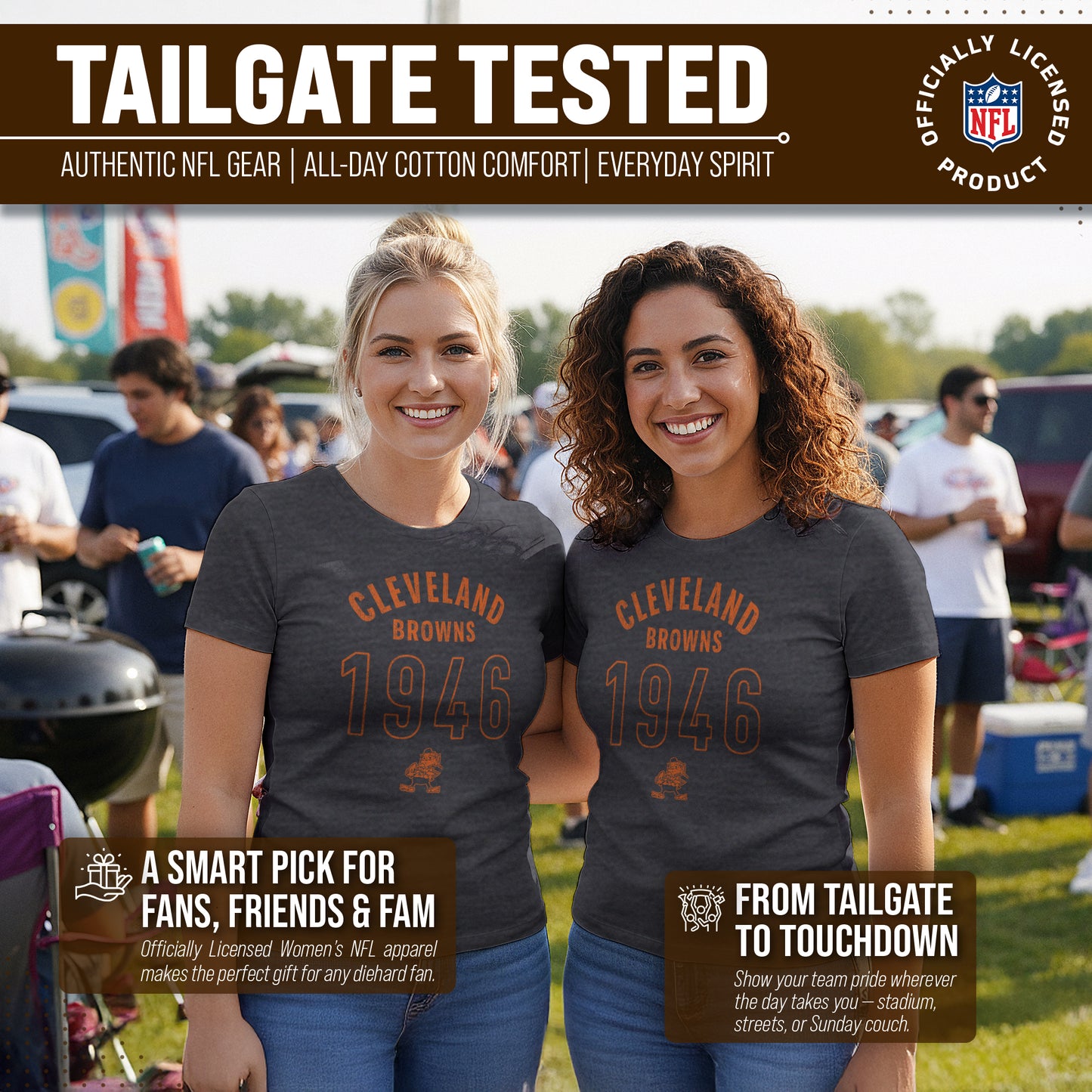Cleveland Browns NFL Womens Big Date Tag-Less T-Shirt - Charcoal