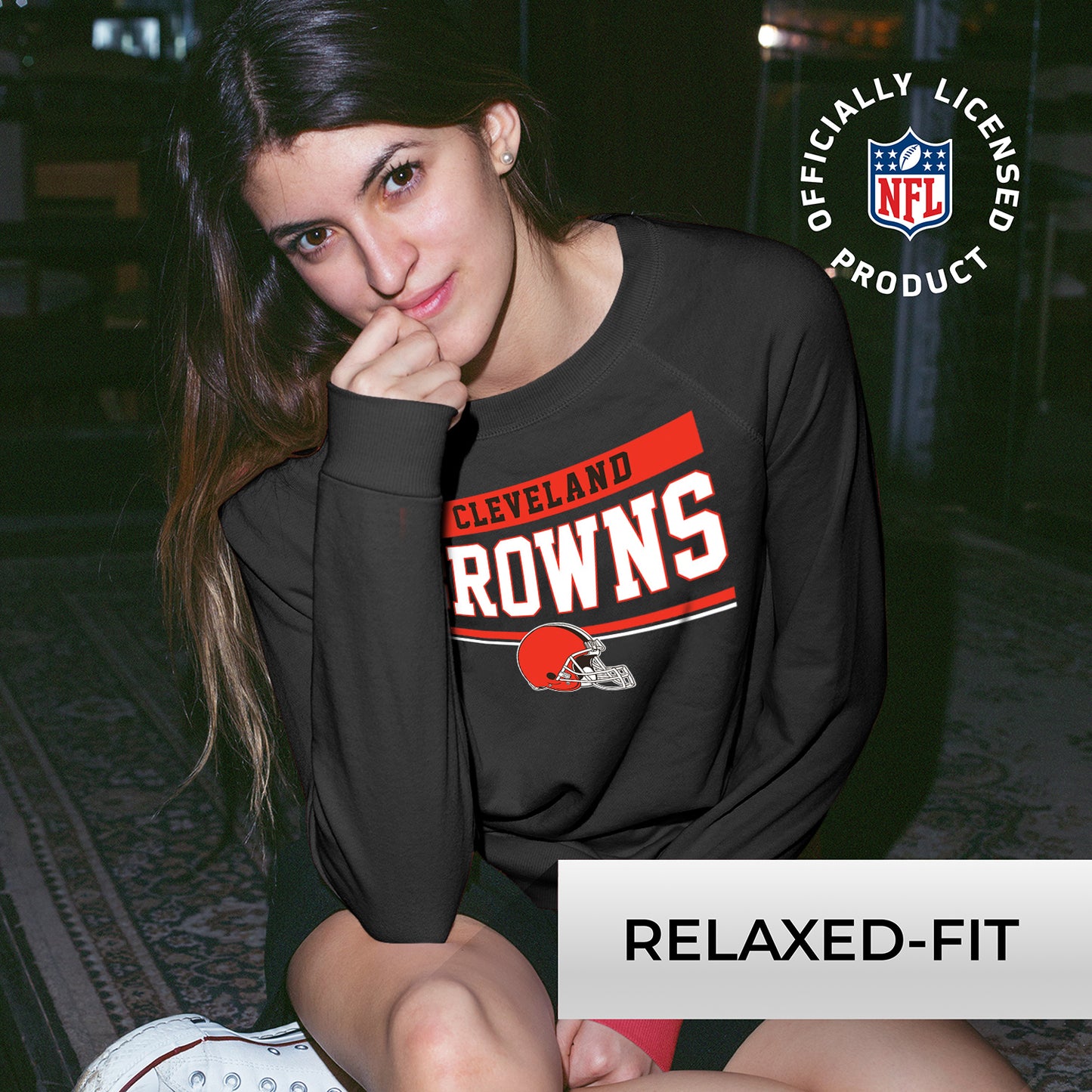 Cleveland Browns NFL Womens Charcoal Crew Neck Football Apparel - Charcoal