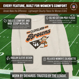 Cleveland Browns NFL Womens Vintage Charm Slouchy Crewneck - Birch