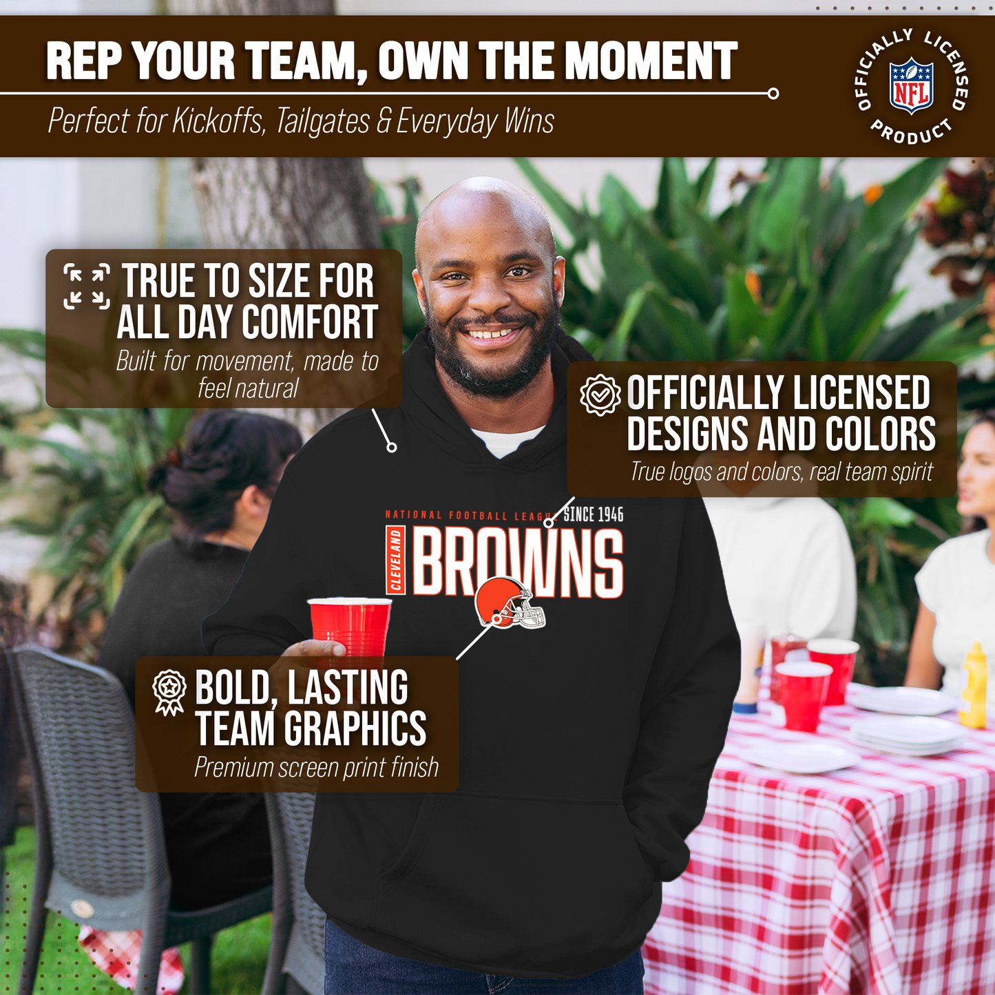 Cleveland Browns NFL Adult Unisex Modern Endzone Soft Fleece Hooded Sweatshirt - Black