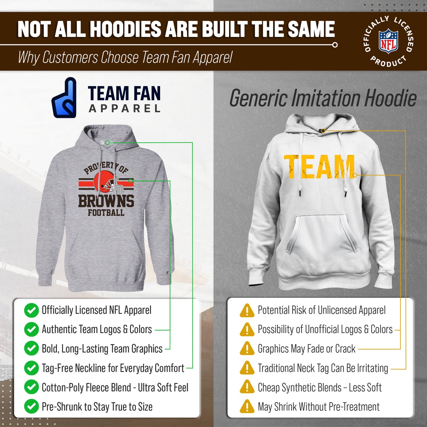 Cleveland Browns NFL Adult Property Of Hooded Sweatshirt - Sport Gray