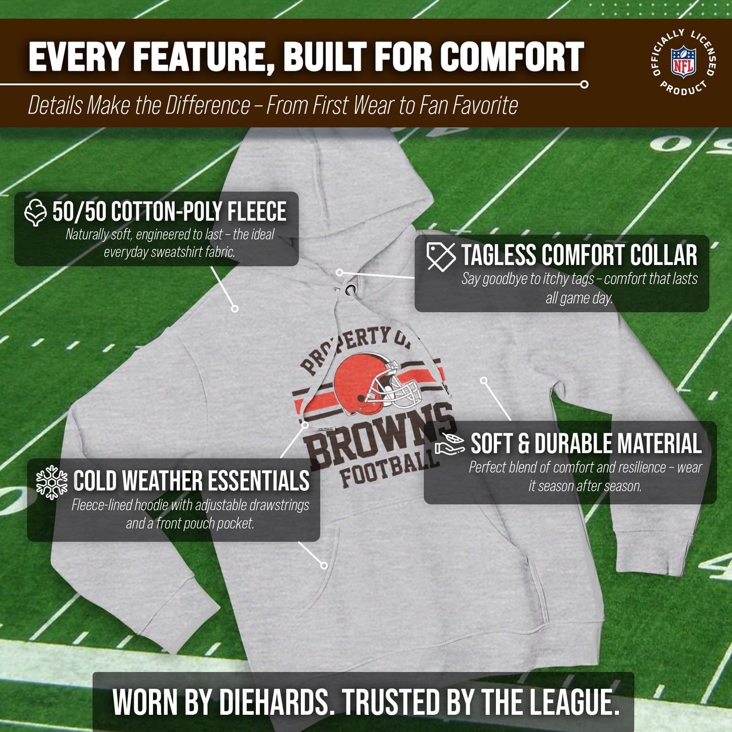 Cleveland Browns NFL Adult Property Of Hooded Sweatshirt - Sport Gray