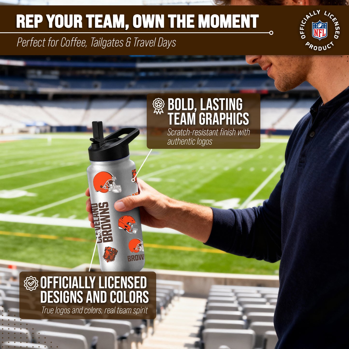 Cleveland Browns NFL 34Oz Native Quencher Water Bottle - White