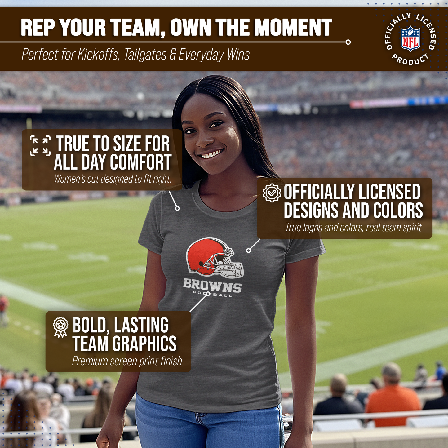 Cleveland Browns Women's NFL Ultimate Fan Logo Short Sleeve T-Shirt - Charcoal