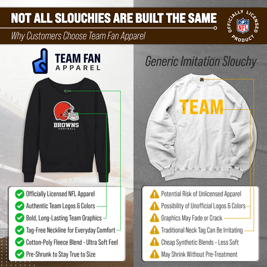 Cleveland Browns Women's NFL Ultimate Fan Logo Slouchy Crewneck -Tagless Fleece Lightweight Pullover - Charcoal