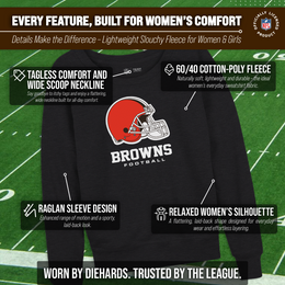 Cleveland Browns Women's NFL Ultimate Fan Logo Slouchy Crewneck -Tagless Fleece Lightweight Pullover - Charcoal