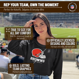 Cleveland Browns Women's NFL Ultimate Fan Logo Slouchy Crewneck -Tagless Fleece Lightweight Pullover - Charcoal