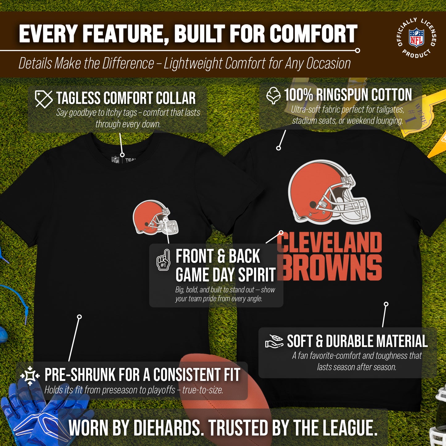 Cleveland Browns NFL Pro Football Final Countdown Adult Cotton-Poly Short Sleeved T-Shirt For Men & Women - Black