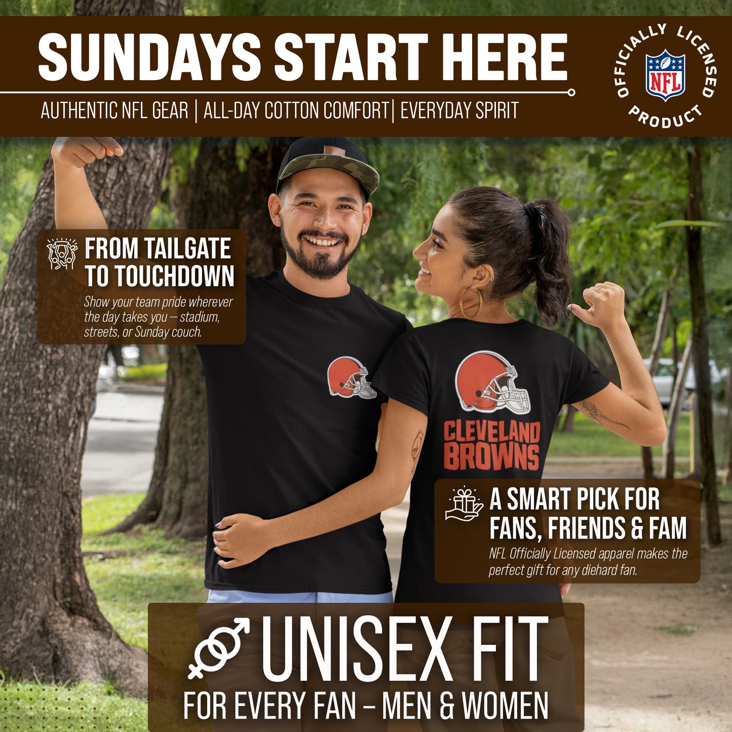 Cleveland Browns NFL Pro Football Final Countdown Adult Cotton-Poly Short Sleeved T-Shirt For Men & Women - Black