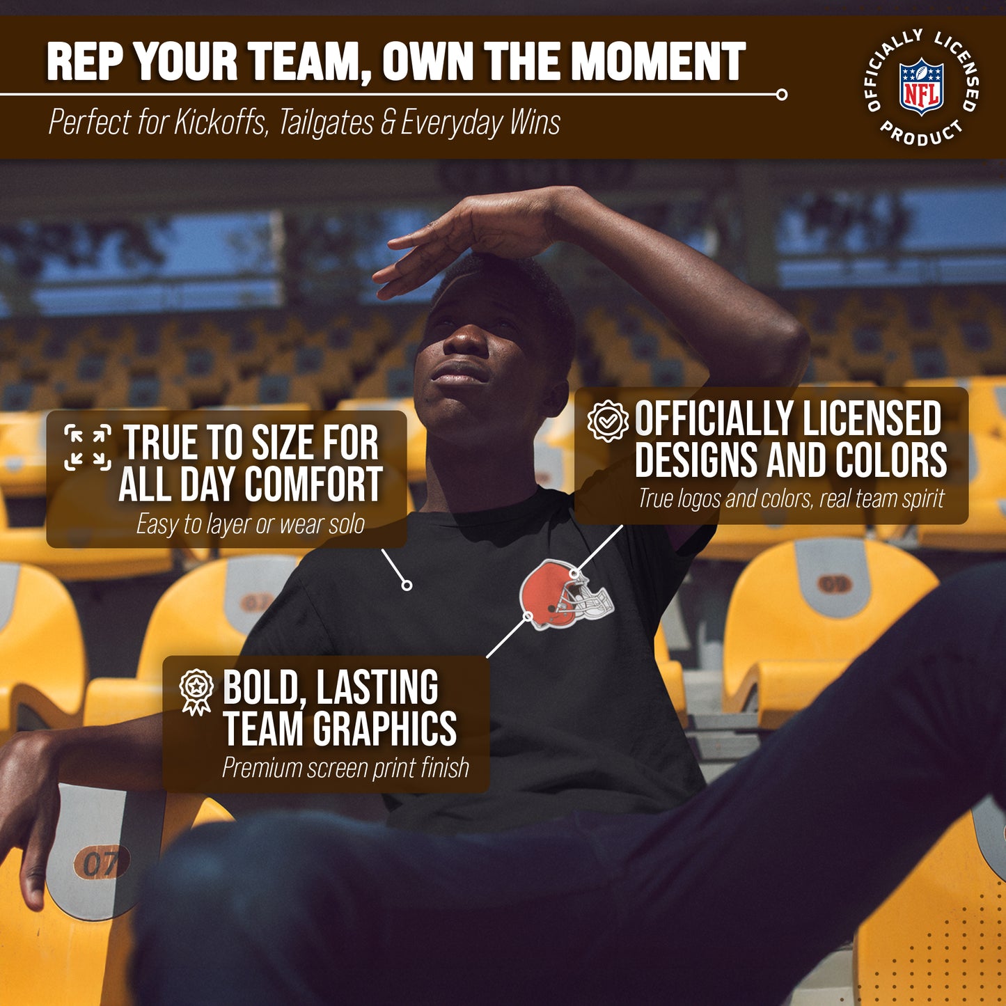 Cleveland Browns NFL Pro Football Final Countdown Adult Cotton-Poly Short Sleeved T-Shirt For Men & Women - Black