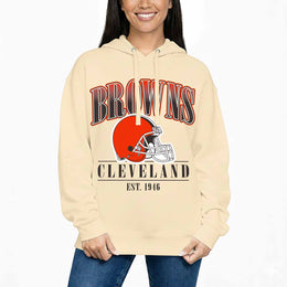 Cleveland Browns Ladies NFL Starstruck Fleece Pullover Hooded Sweatshirt - Cream