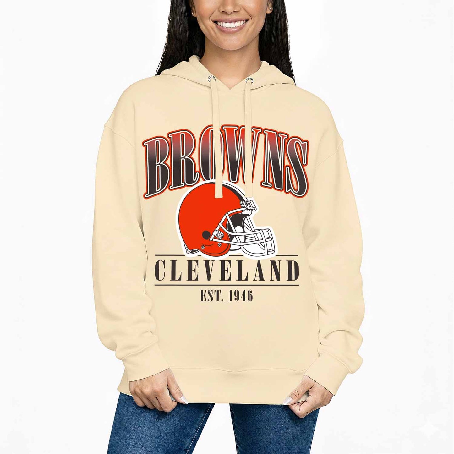 Cleveland Browns Ladies NFL Starstruck Fleece Pullover Hooded Sweatshirt - Cream