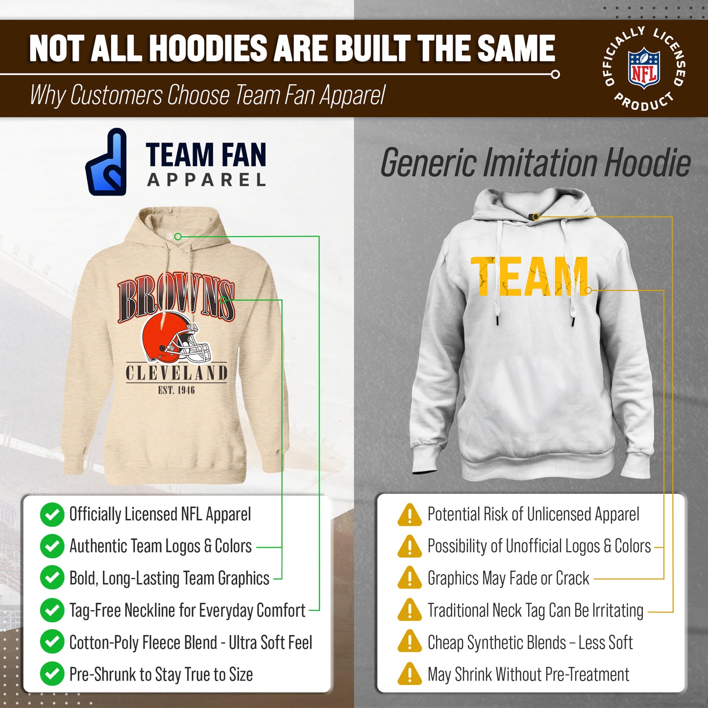 Cleveland Browns Ladies NFL Starstruck Fleece Pullover Hooded Sweatshirt - Cream
