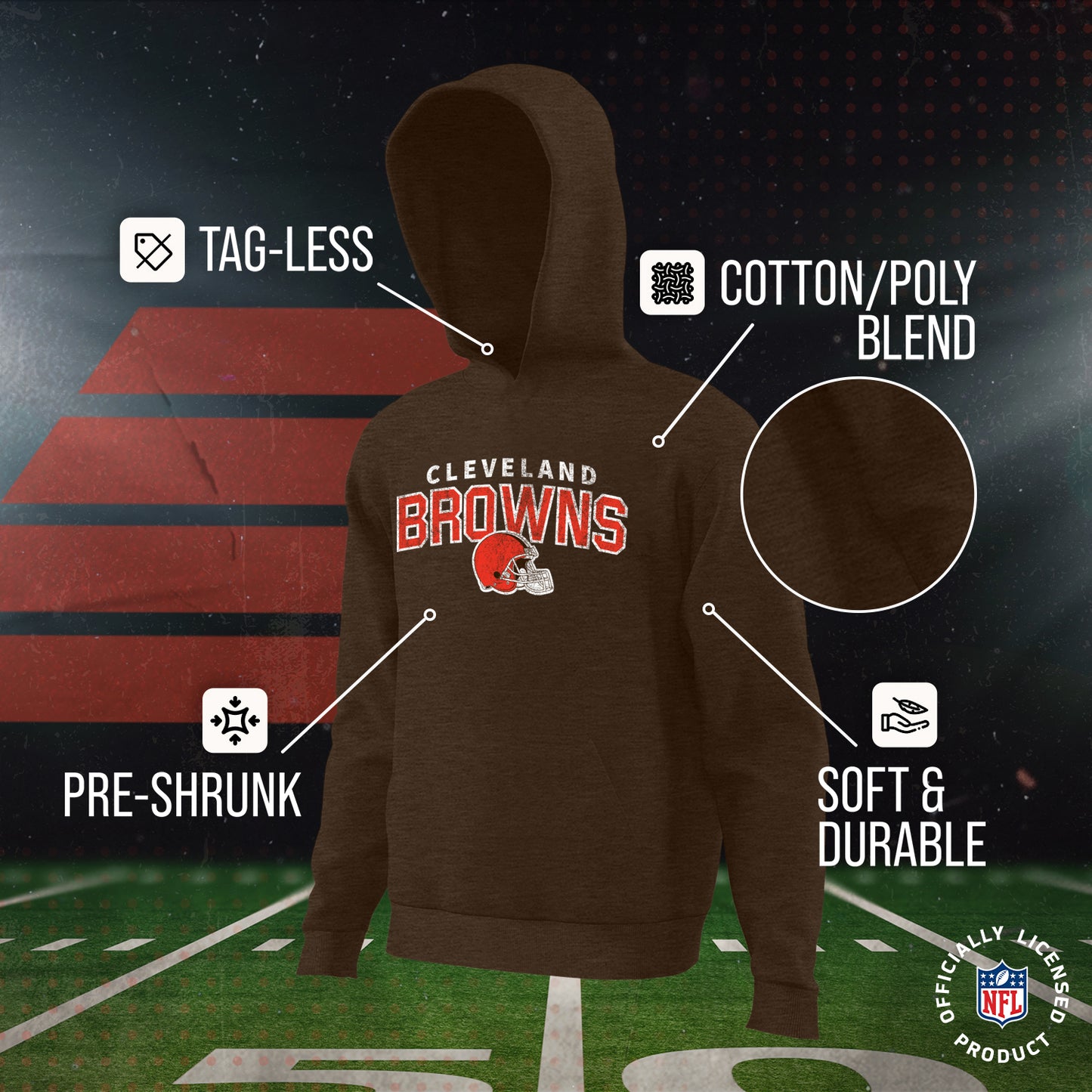 Cleveland Browns NFL Youth Starting Fresh Hoodie- Pro Football Sweatshirt for Boys and Girls - Brown