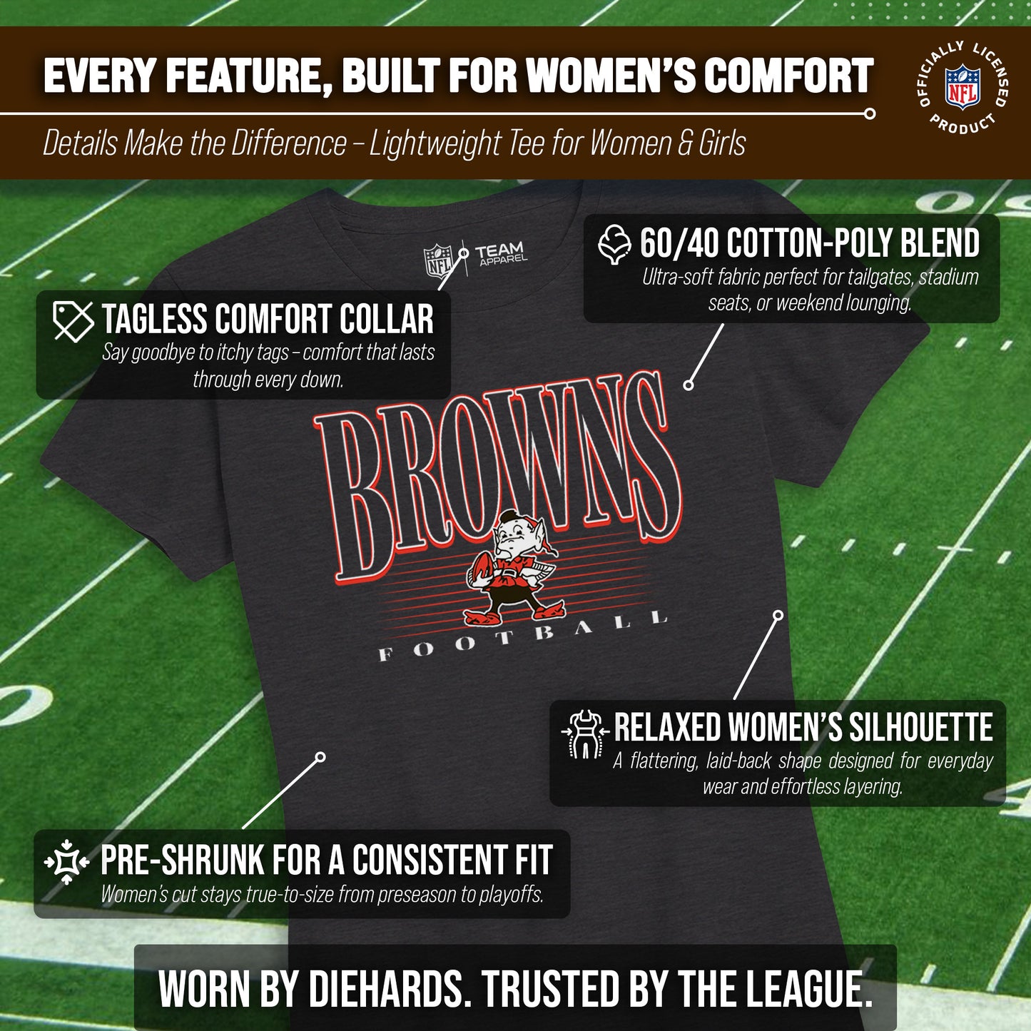 Cleveland Browns NFL Womens Overtime Blueprint Tag-Less T-Shirt - Black