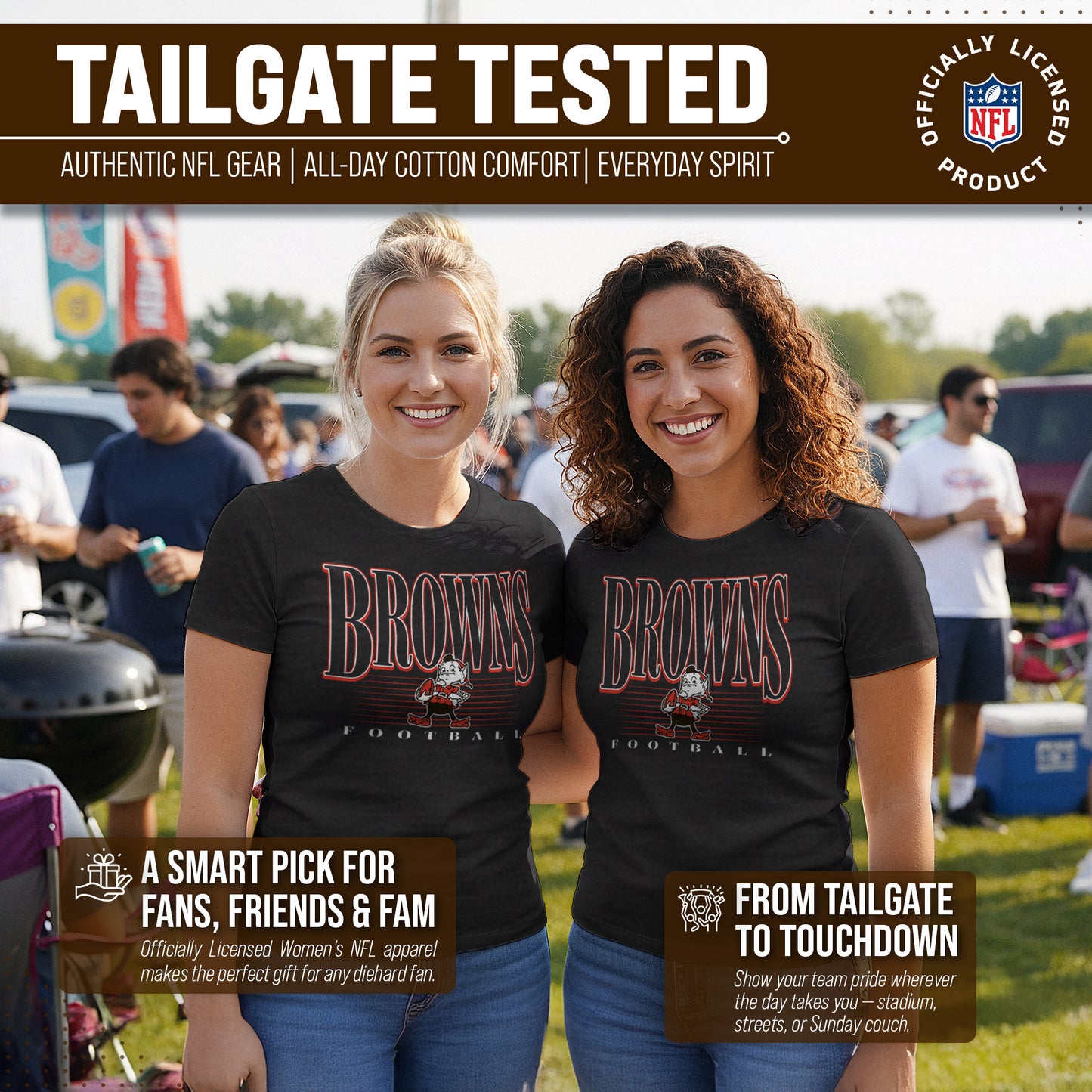 Cleveland Browns NFL Womens Overtime Blueprint Tag-Less T-Shirt - Black