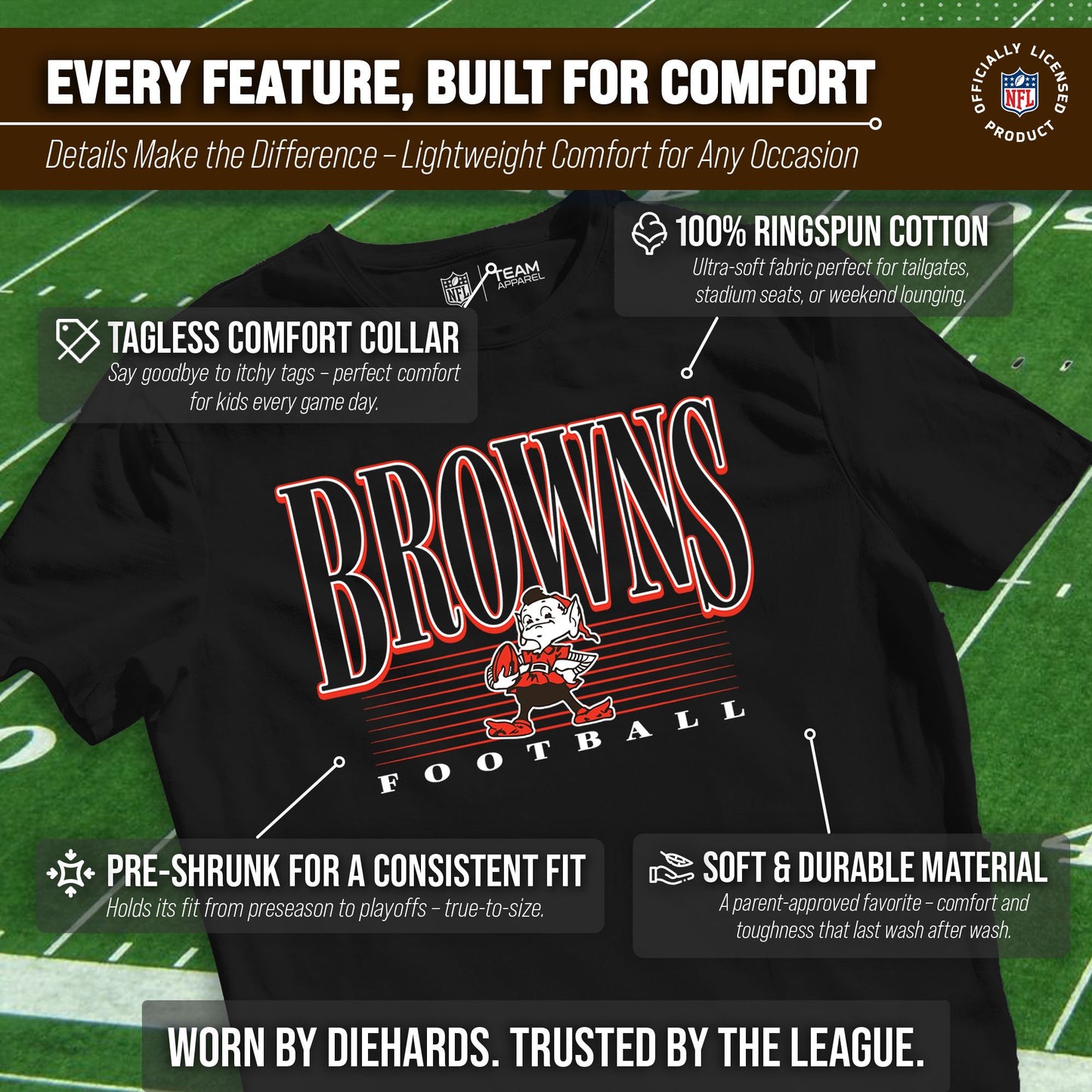 Cleveland Browns NFL Youth Overtime Blueprint Football T-Shirt Unisex Tag Free Comfortable - Black