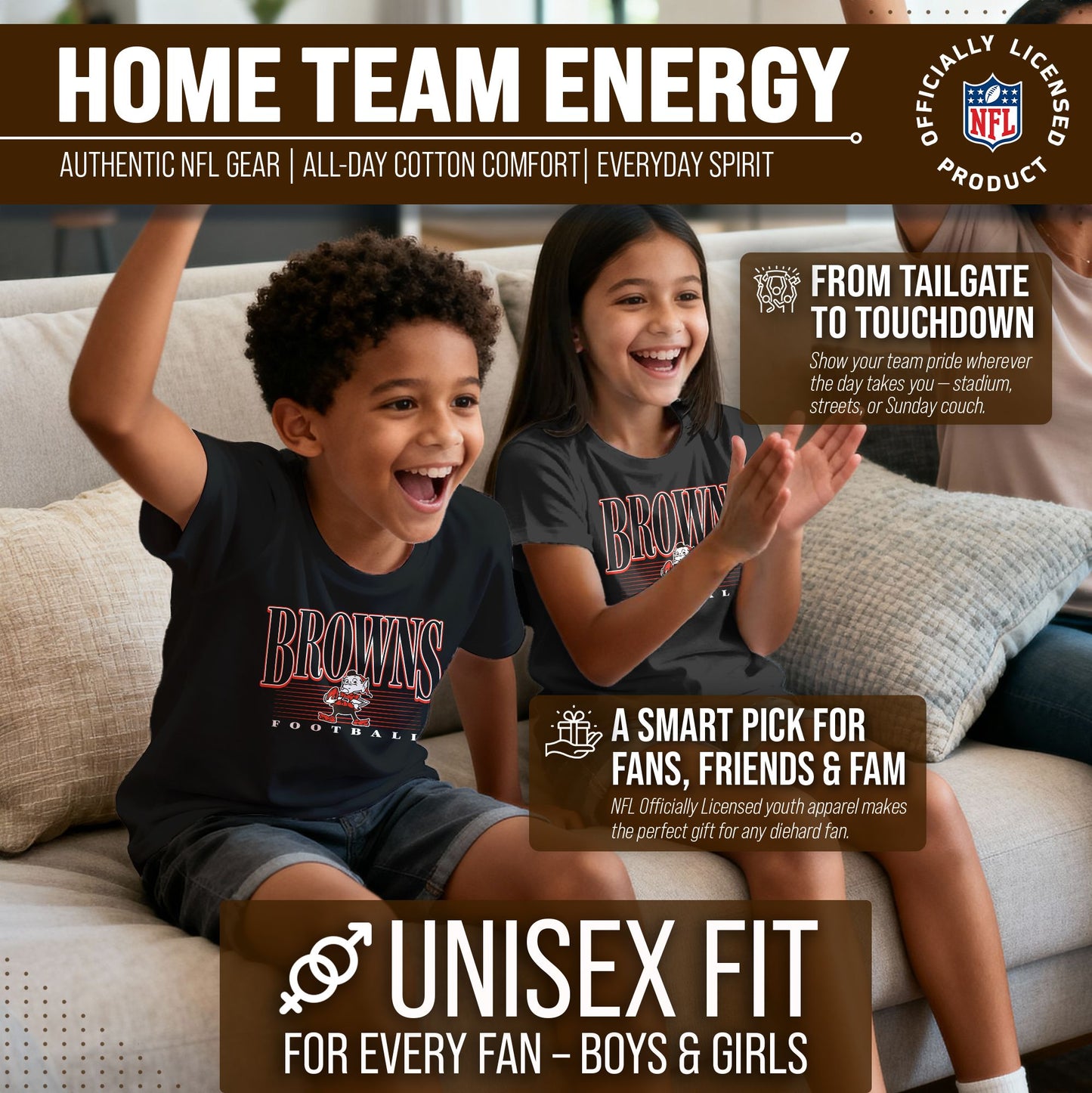 Cleveland Browns NFL Youth Overtime Blueprint Football T-Shirt Unisex Tag Free Comfortable - Black