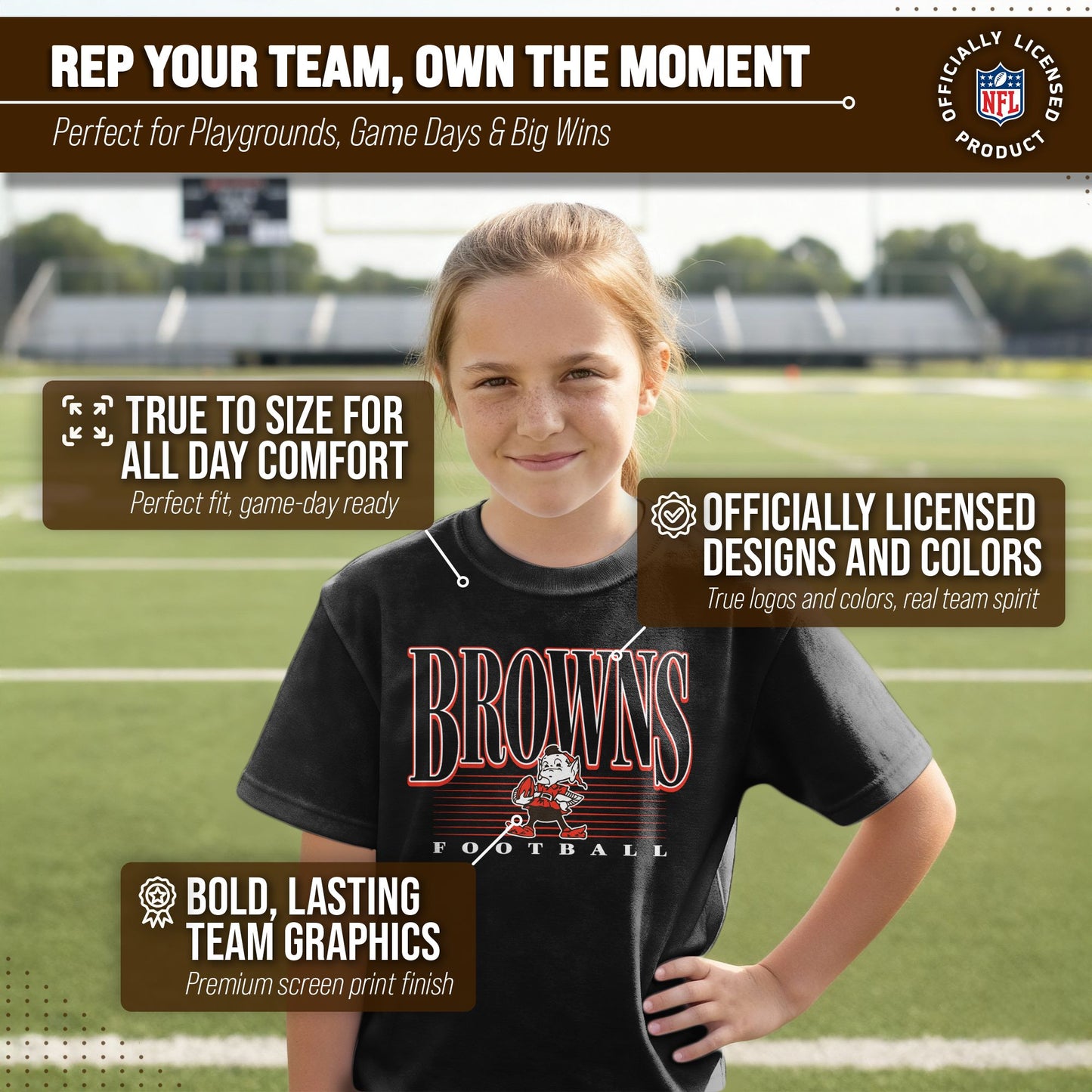 Cleveland Browns NFL Youth Overtime Blueprint Football T-Shirt Unisex Tag Free Comfortable - Black