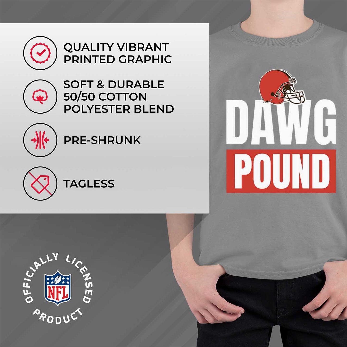 Cleveland Browns NFL Youth Team Slogan Short Sleeve Lightweight T Shirt - Gray
