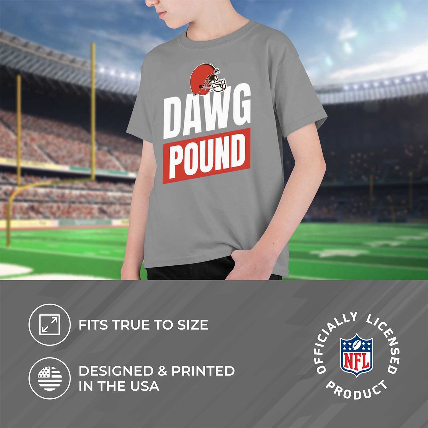 Cleveland Browns NFL Youth Team Slogan Short Sleeve Lightweight T Shirt - Gray