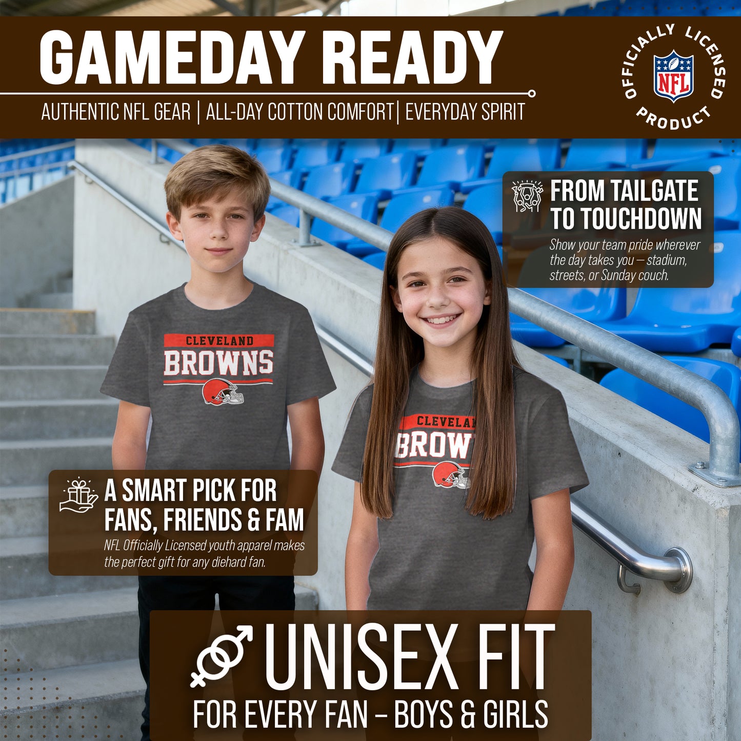 Cleveland Browns NFL Youth Short Sleeve Charcoal T Shirt - Charcoal