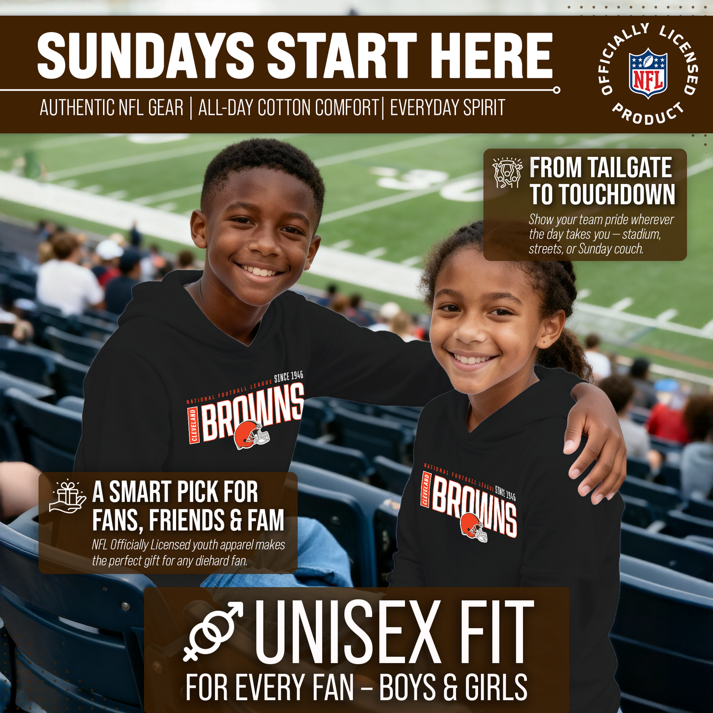 Cleveland Browns NFL Youth Modern Endzone Football Fleece Hooded Sweatshirt - Black