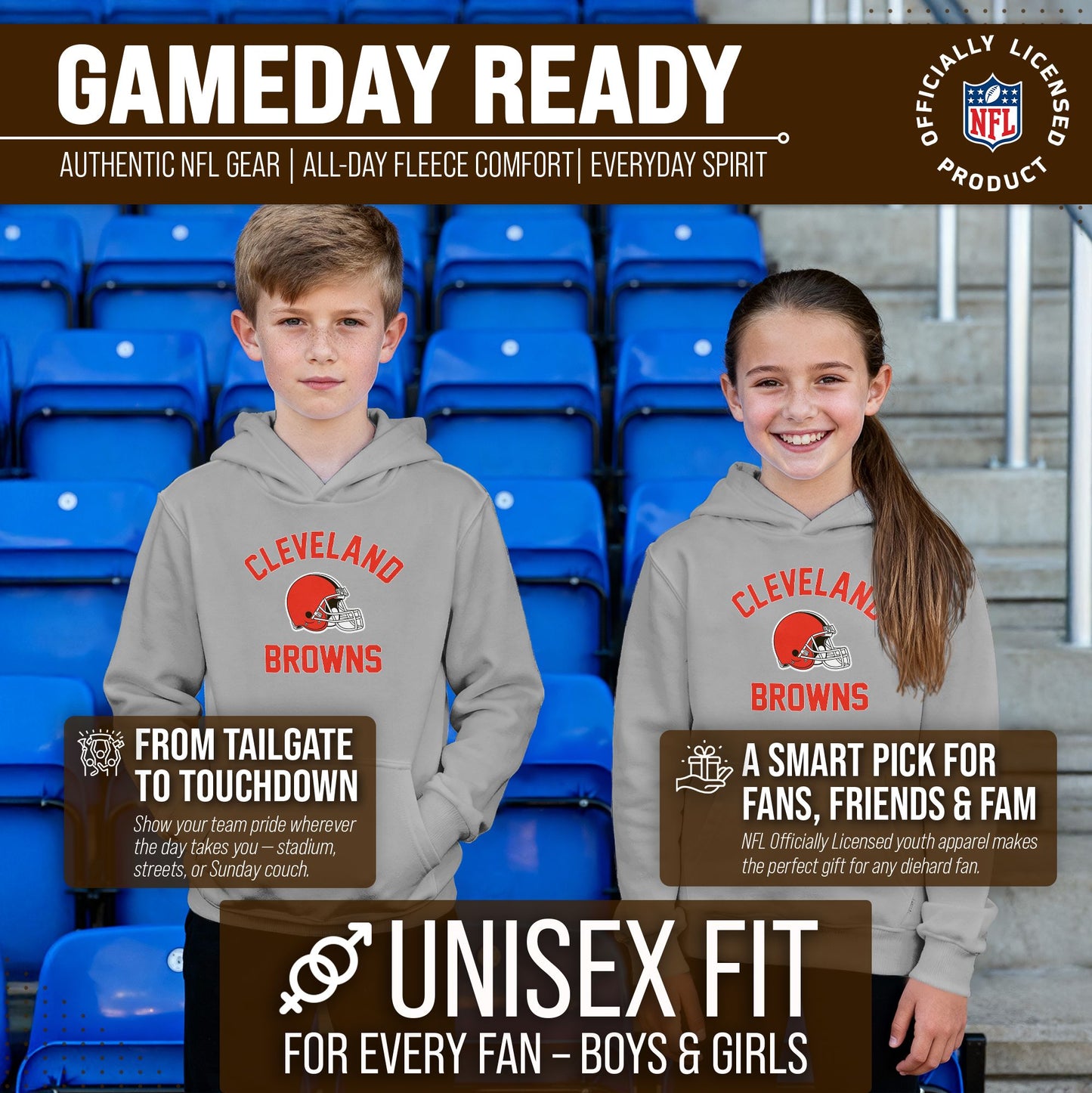 Cleveland Browns NFL Youth Gameday Hooded Sweatshirt - Gray