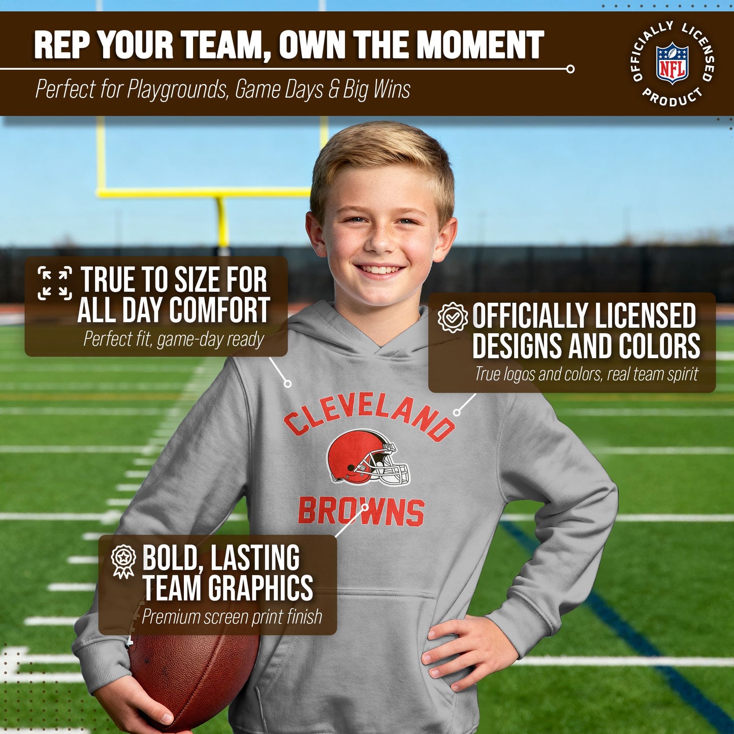 Cleveland Browns NFL Youth Gameday Hooded Sweatshirt - Gray