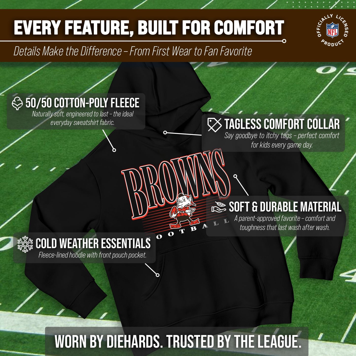 Cleveland Browns NFL Youth Overtime Blueprint Football Fleece Hooded Sweatshirt - Black