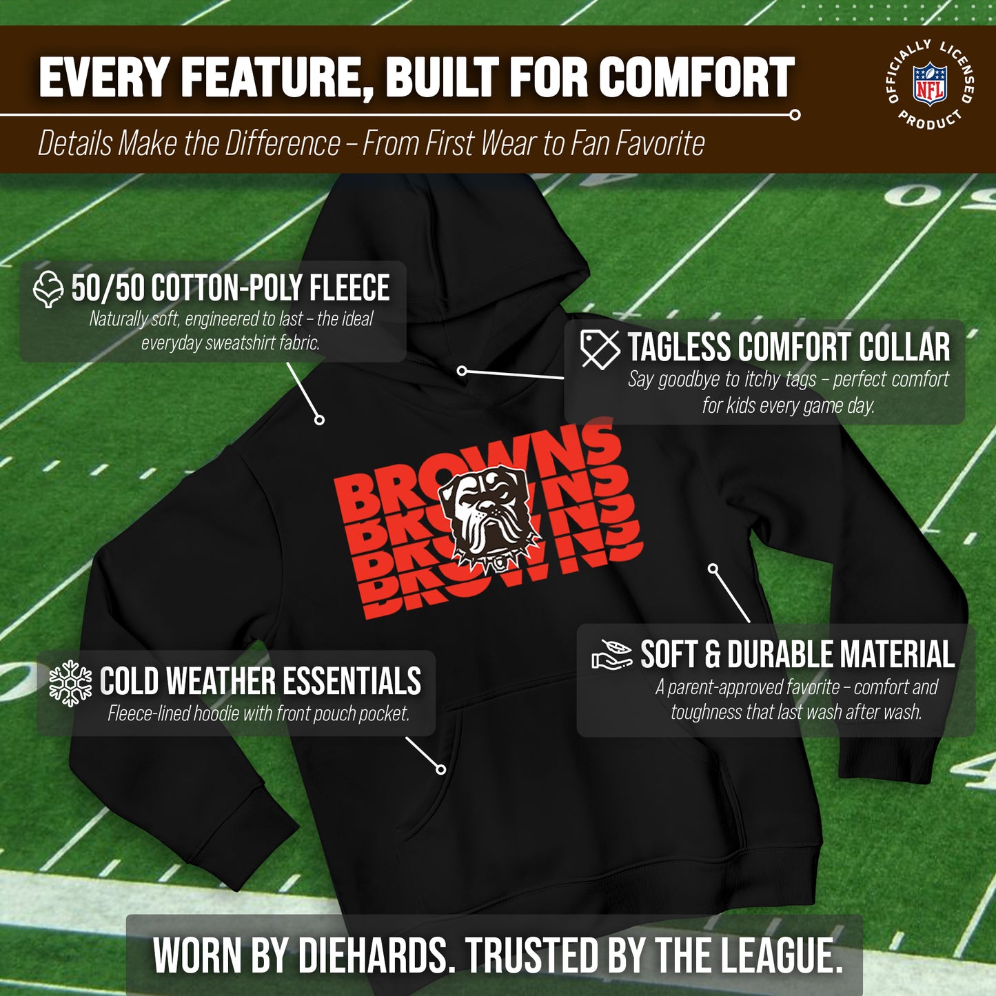 Cleveland Browns NFL Youth Repeating Logo Football Fleece Hooded Sweatshirt - Black