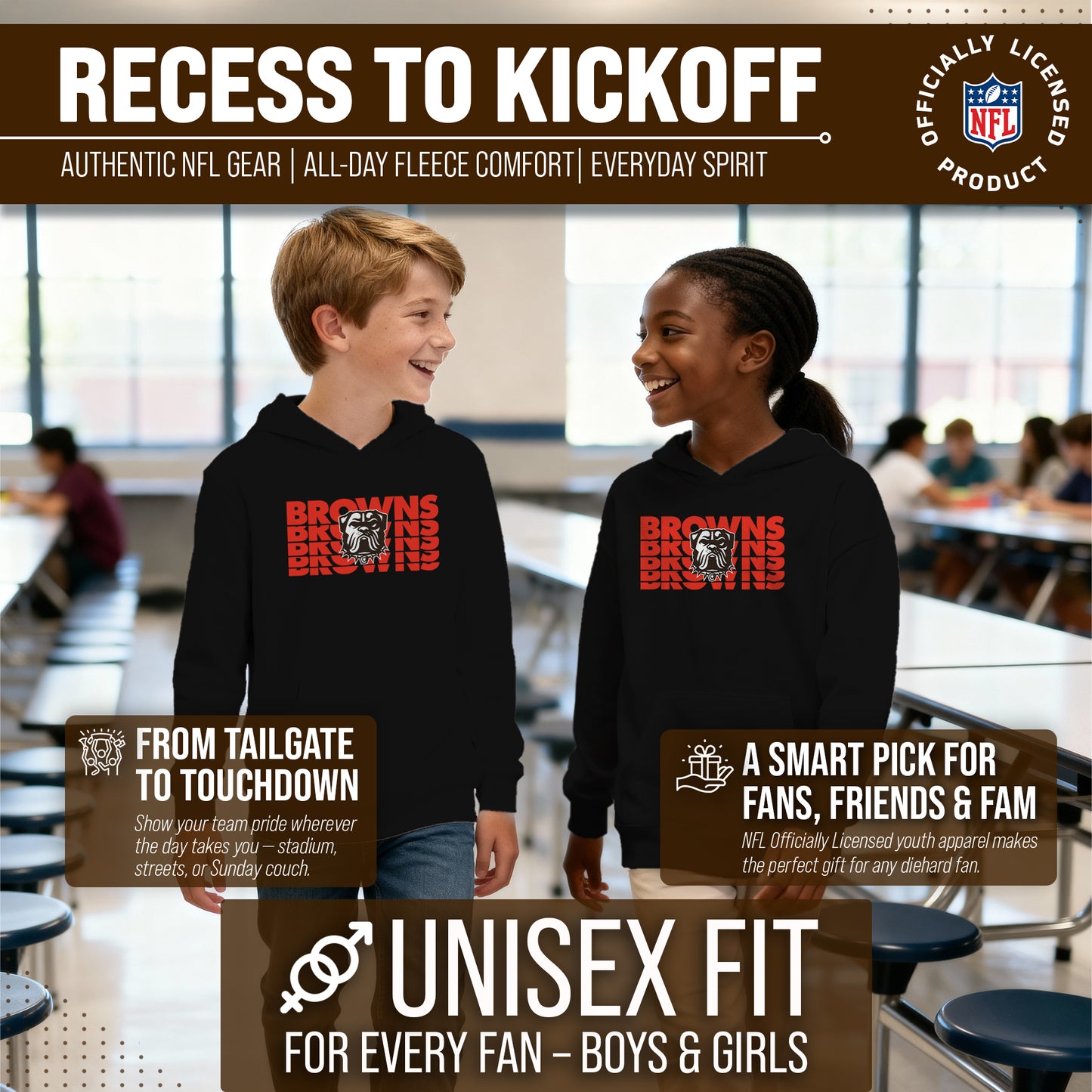 Cleveland Browns NFL Youth Repeating Logo Football Fleece Hooded Sweatshirt - Black