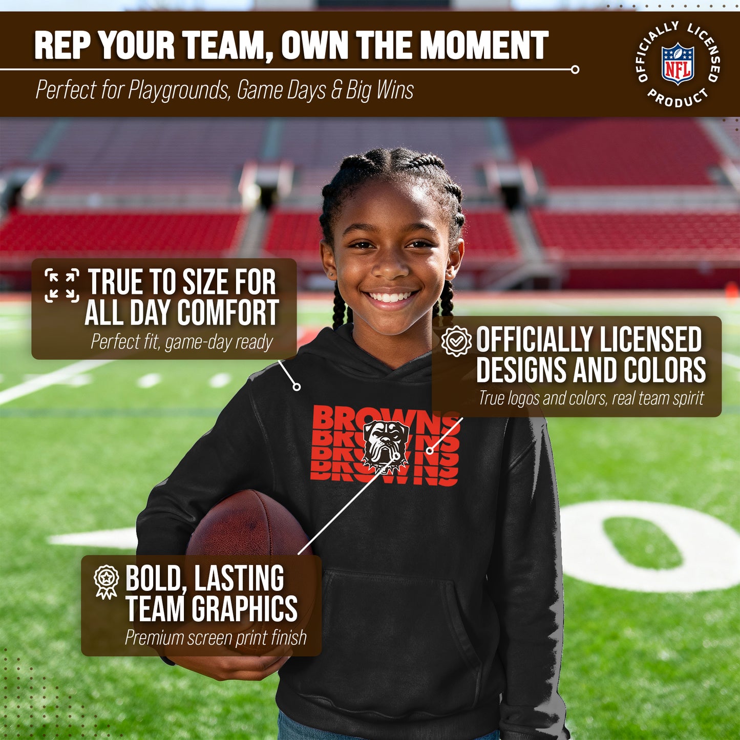 Cleveland Browns NFL Youth Repeating Logo Football Fleece Hooded Sweatshirt - Black