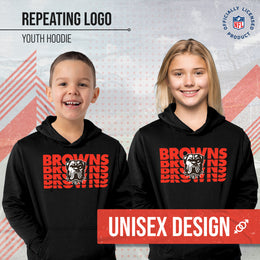 Cleveland Browns NFL Youth Repeating Logo Football Fleece Hooded Sweatshirt - Black