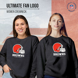 Cleveland Browns Women's NFL Ultimate Fan Logo Slouchy Crewneck -Tagless Fleece Lightweight Pullover - Charcoal