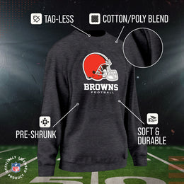 Cleveland Browns Women's NFL Ultimate Fan Logo Slouchy Crewneck -Tagless Fleece Lightweight Pullover - Charcoal