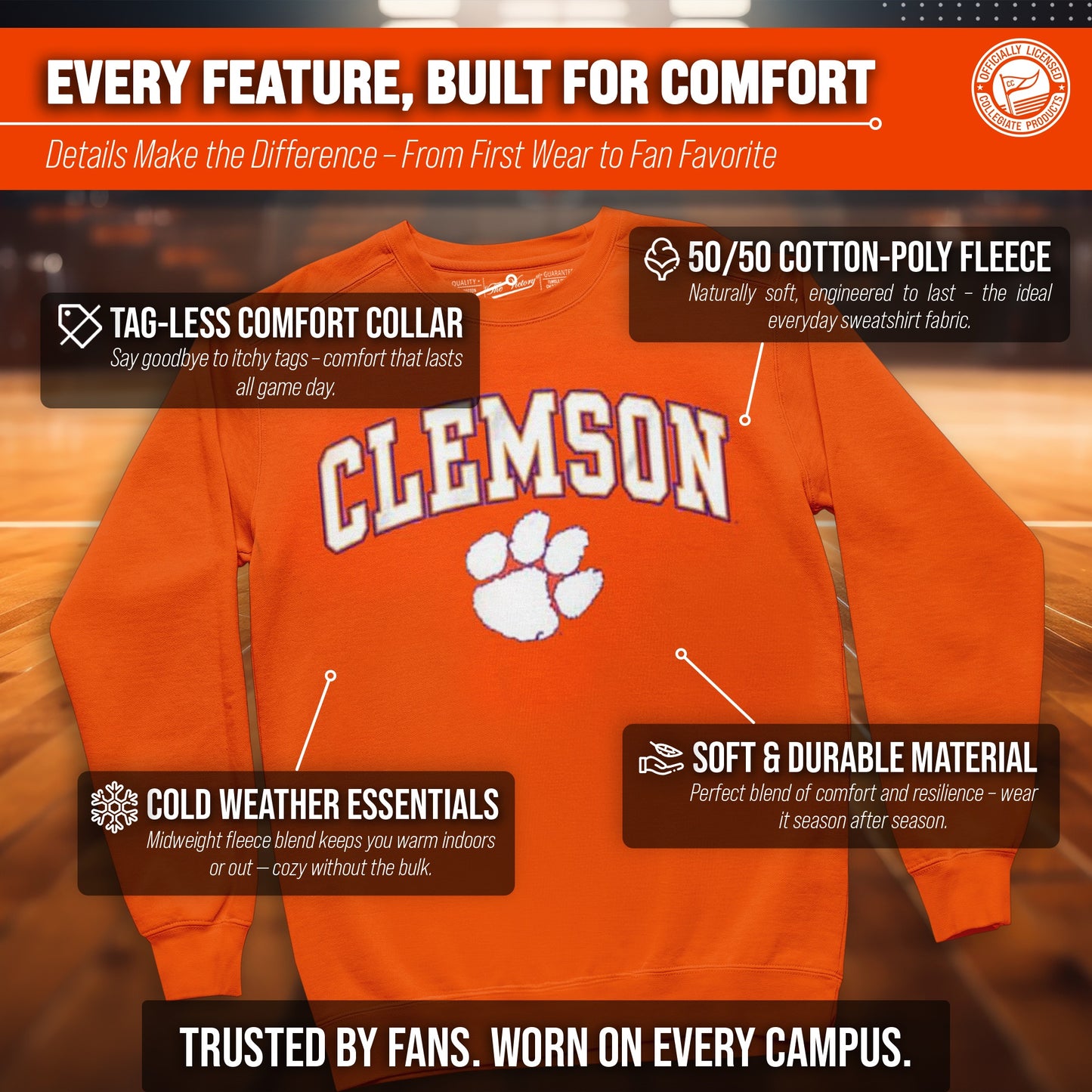 Clemson Tigers Adult Arch & Logo Soft Style Gameday Crewneck Sweatshirt - Orange