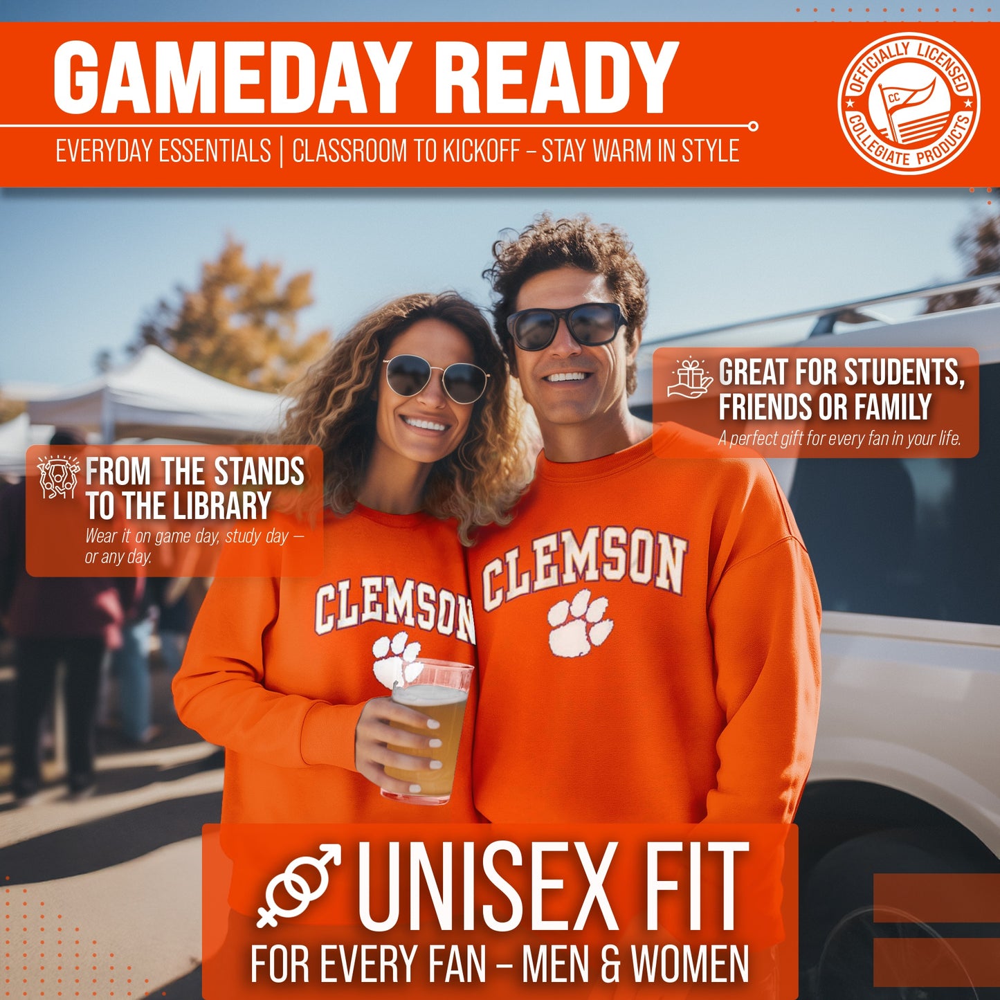 Clemson Tigers Adult Arch & Logo Soft Style Gameday Crewneck Sweatshirt - Orange