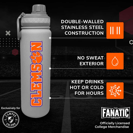 Clemson Tigers NCAA Stainless Steel Water Bottle - Sport Gray
