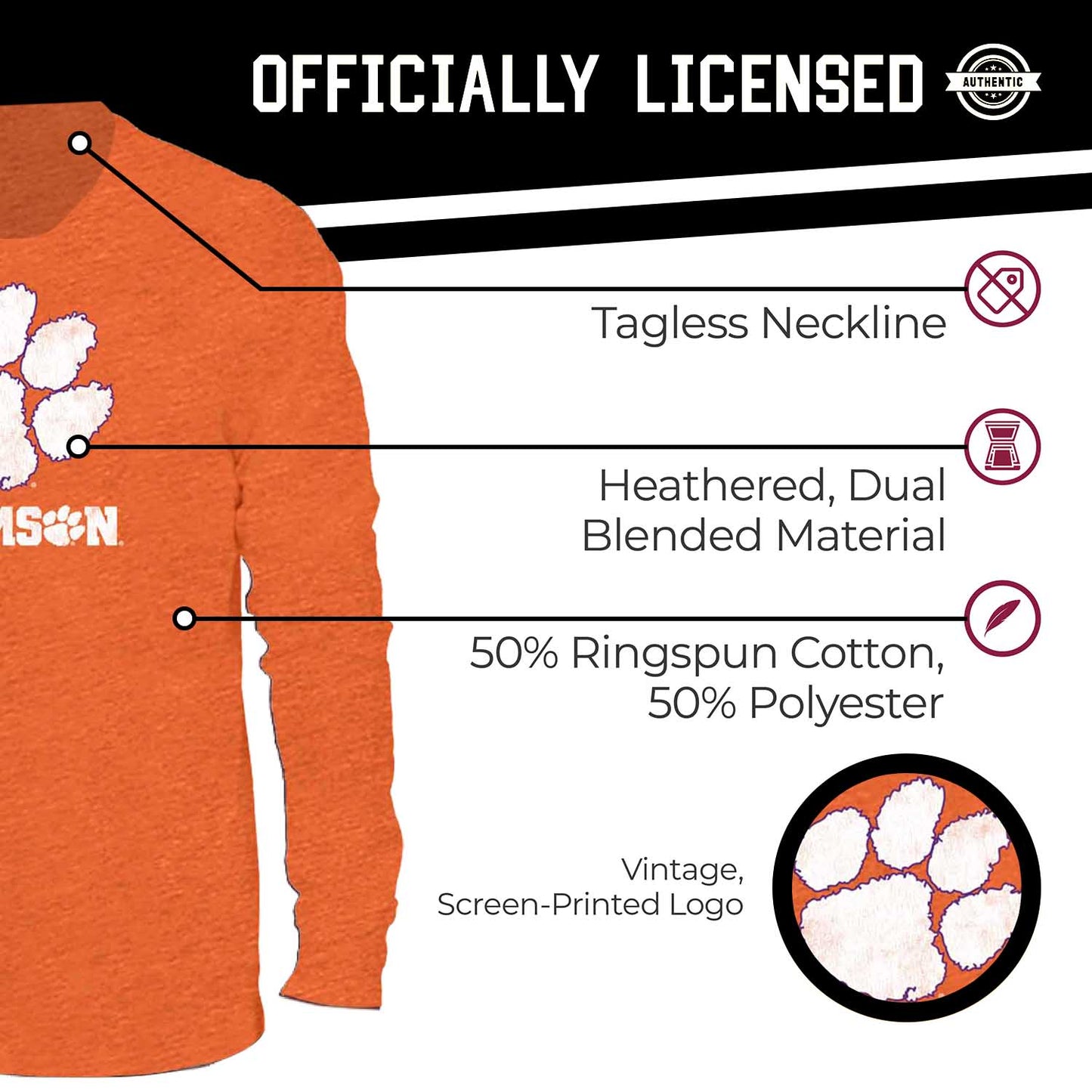 Clemson Tigers NCAA MVP Adult Long-Sleeve Shirt - Orange