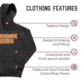 Clemson Tigers NCAA Adult Cotton Blend Charcoal Hooded Sweatshirt - Charcoal
