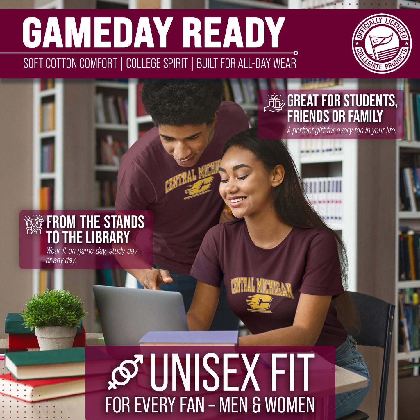 Central Michigan Chippewas NCAA Adult Gameday Cotton T-Shirt - Maroon