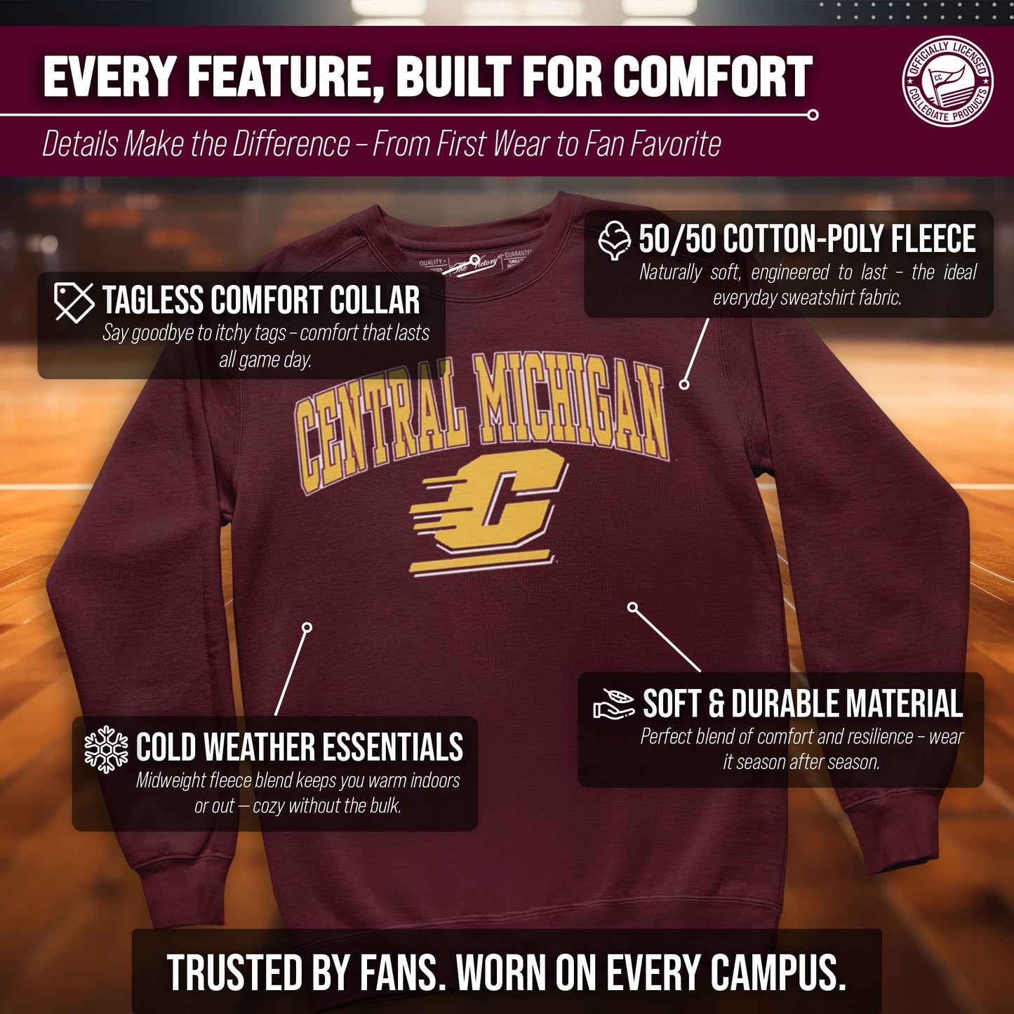 Central Michigan Chippewas Adult Arch & Logo Soft Style Gameday Crewneck Sweatshirt - Maroon