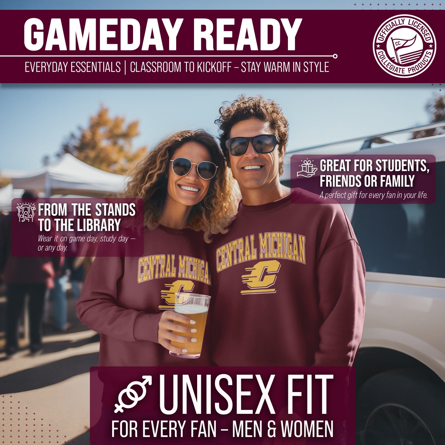 Central Michigan Chippewas Adult Arch & Logo Soft Style Gameday Crewneck Sweatshirt - Maroon